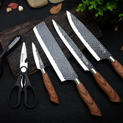 Stainless Steel Kitchen Knives Set | Forged Knife Tools | Scissors | Ceramic Peeler | Chef Slicer | Nakiri Paring Knife | Gift Case