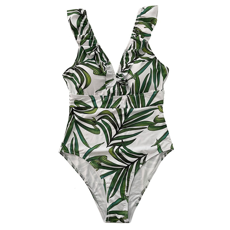 2023 Sexy One Piece Swimsuit | Striped Ruffled Swimwear | Vintage Print Monokini