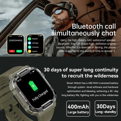 Rugged Military Smart Watch for Men | Android iOS Fitness Watch | IP68 Waterproof | 1.85 inch | AI Voice | Bluetooth Call | 2023