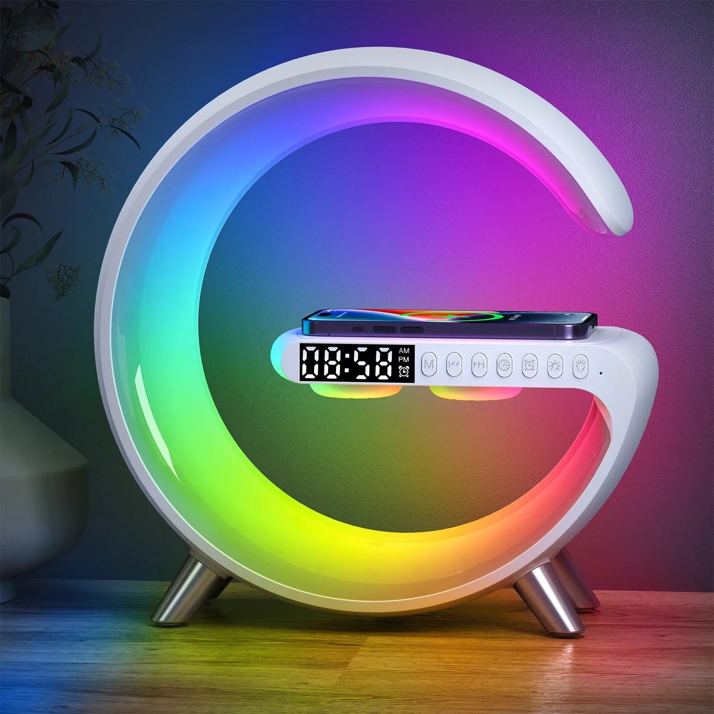 Multifunctional Wireless Charger Alarm Speaker Clock | Fast Charging Station | iPhone 11-14, Samsung, Xiaomi