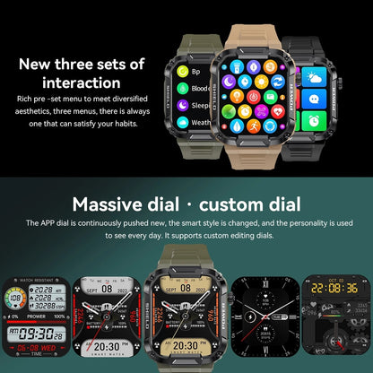 Rugged Military Smart Watch for Men | Android iOS Fitness Watch | IP68 Waterproof | 1.85 inch | AI Voice | Bluetooth Call | 2023