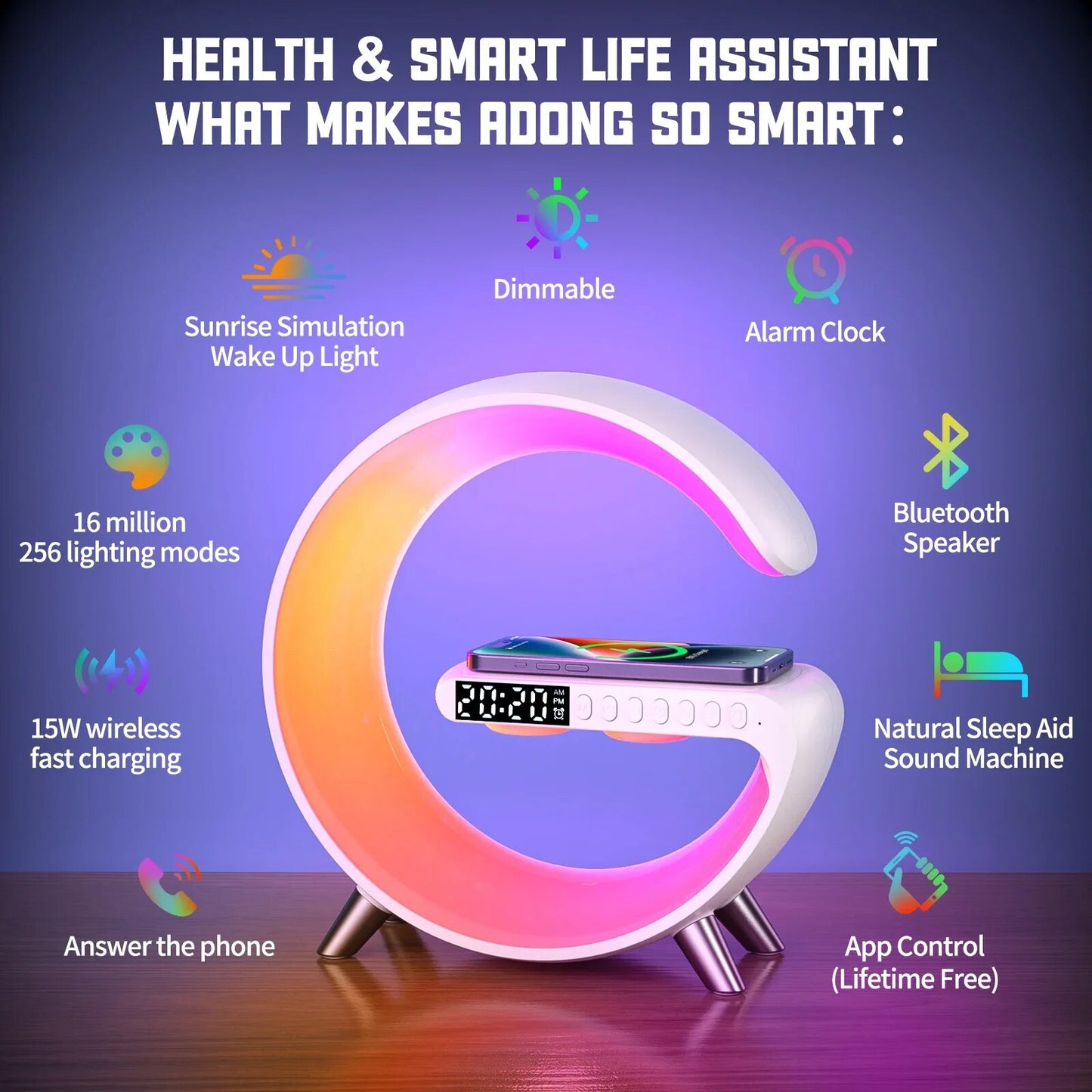 Multifunctional Wireless Charger Alarm Speaker Clock | Fast Charging Station | iPhone 11-14, Samsung, Xiaomi