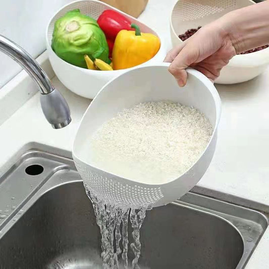 Plastic Rice Sieve Colander: Kitchen Drain Basket with Handles