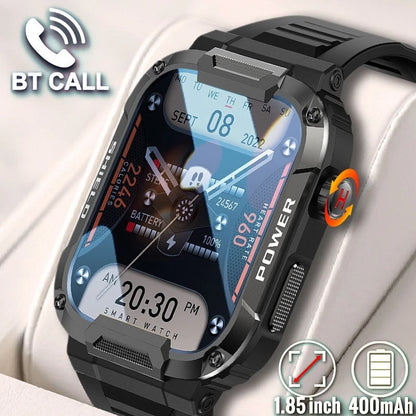 Rugged Military Smart Watch for Men | Android iOS Fitness Watch | IP68 Waterproof | 1.85 inch | AI Voice | Bluetooth Call | 2023